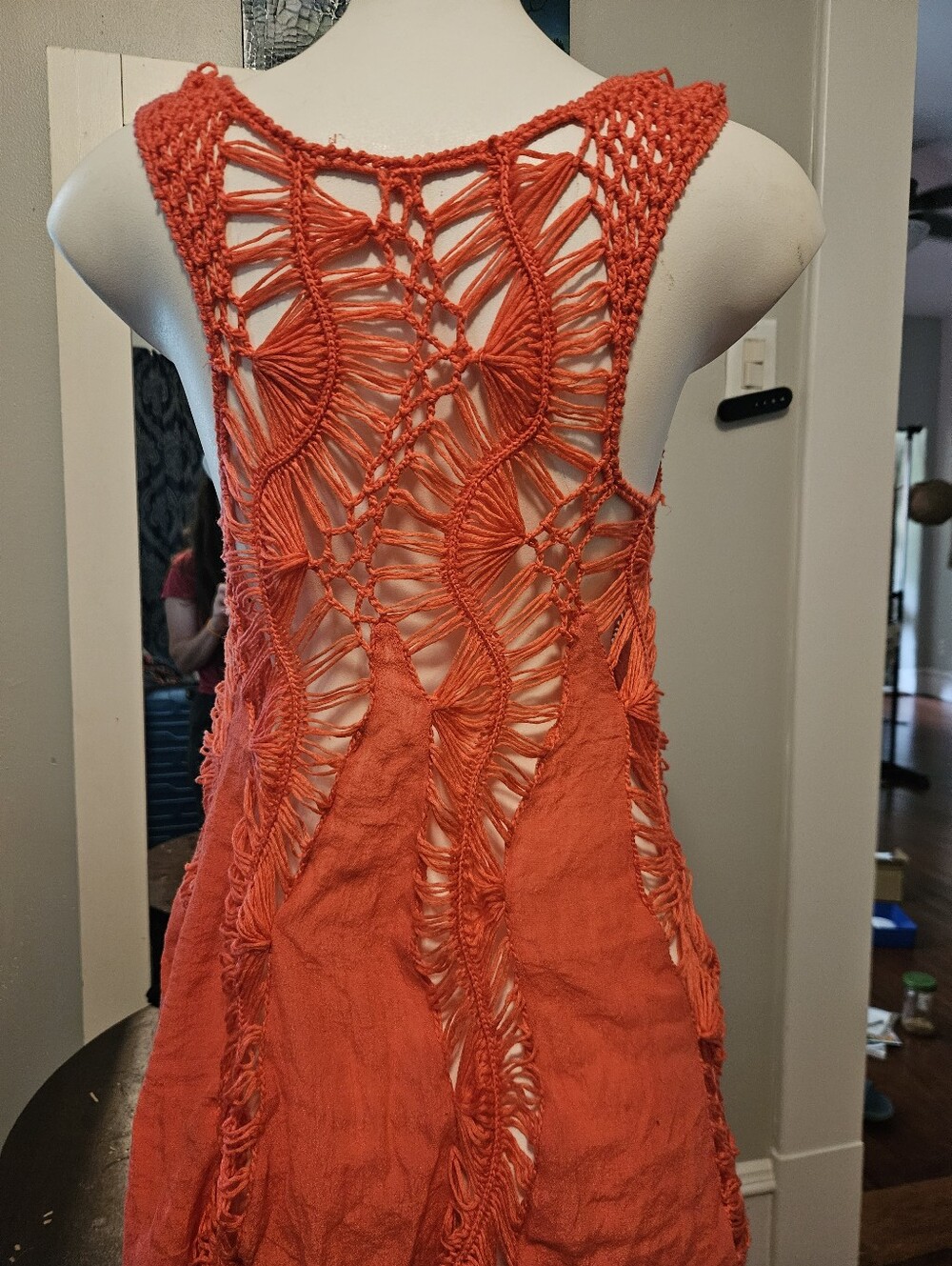 Small * SWIM COVER UP *Crochet Lightweight Pink/Orange - Picture 4 of 6